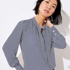 LOFT Black and White Striped Button Down Shirt